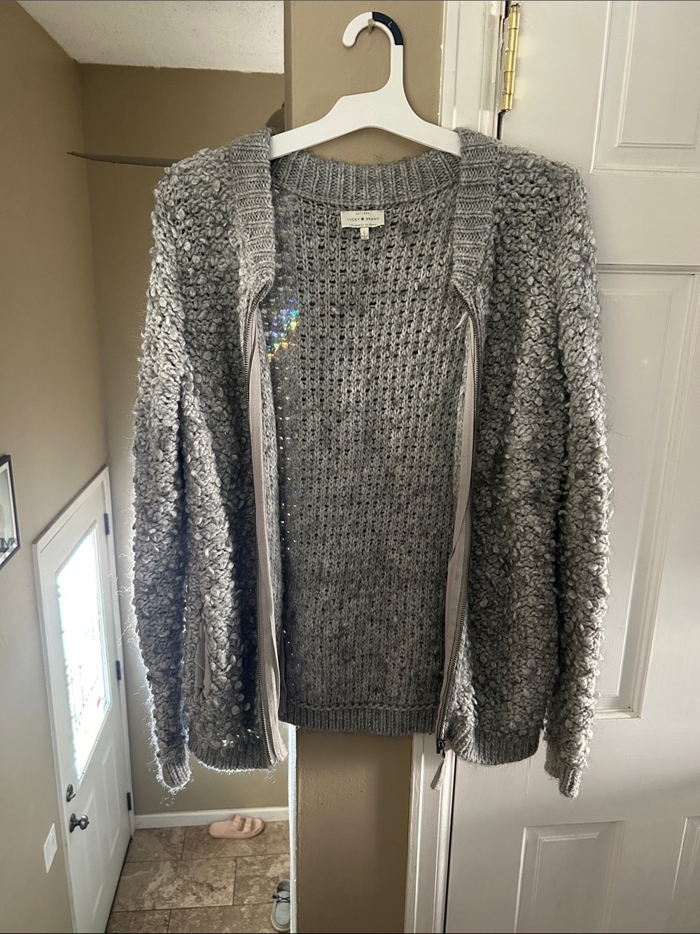 Lucky Brand Gray Chunky Knit Zip Cardigan